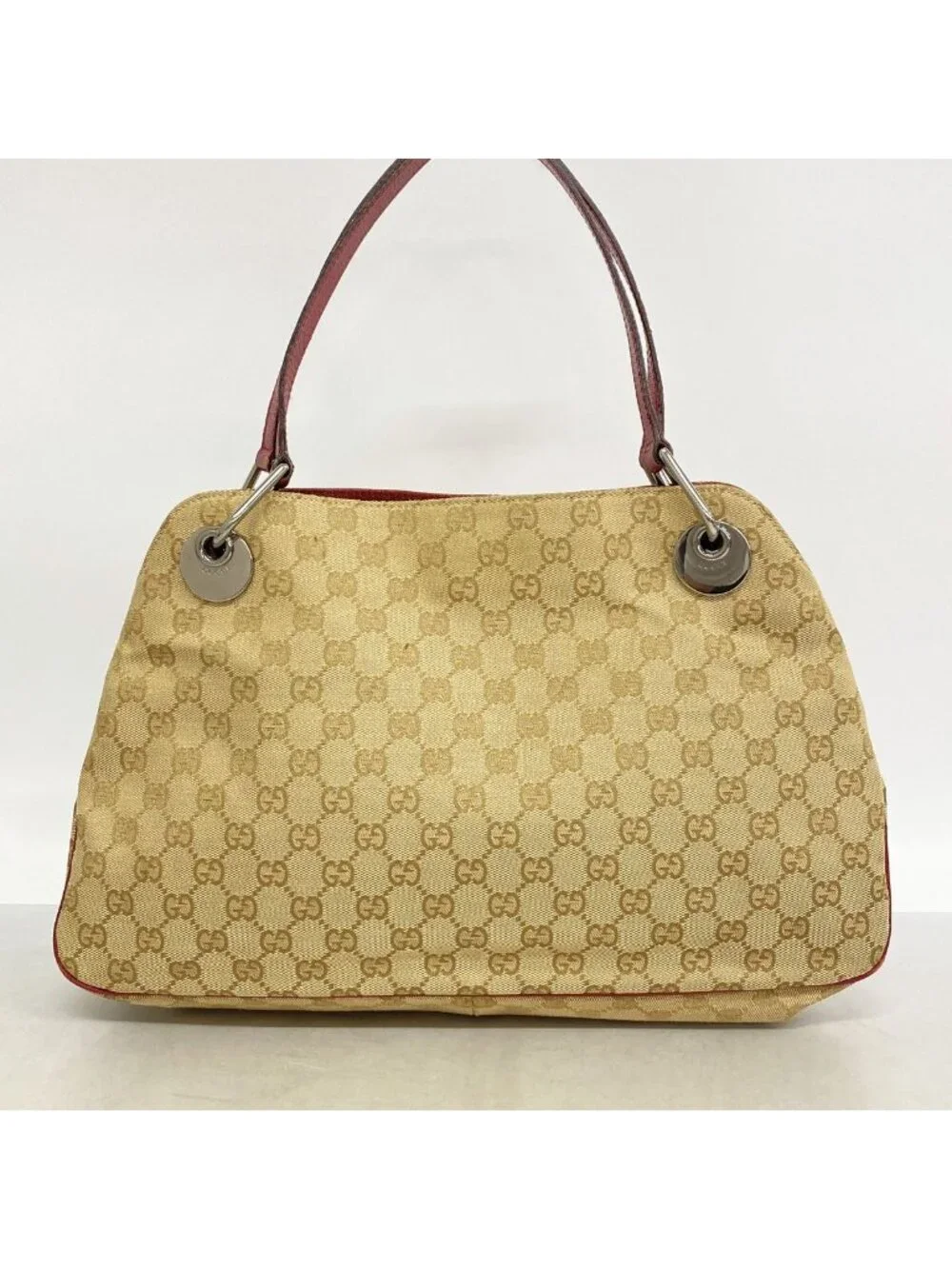 Gucci Tote Bag GG Canvas Beige Silver